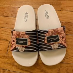 Summer vacation shoes around the pool